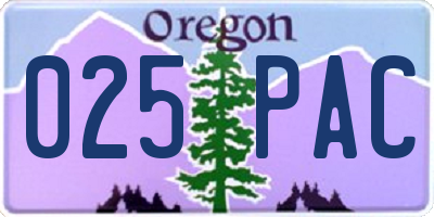 OR license plate 025PAC