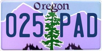 OR license plate 025PAD