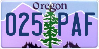OR license plate 025PAF