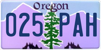 OR license plate 025PAH