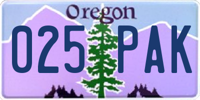 OR license plate 025PAK