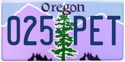 OR license plate 025PET