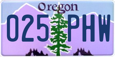 OR license plate 025PHW