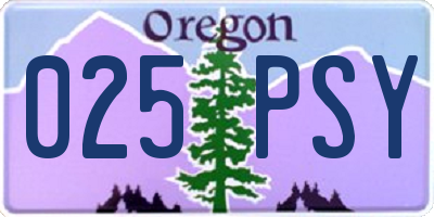 OR license plate 025PSY