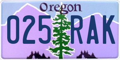 OR license plate 025RAK