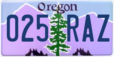 OR license plate 025RAZ