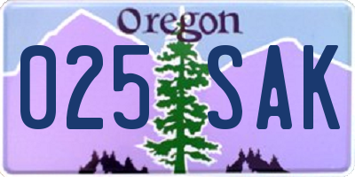 OR license plate 025SAK