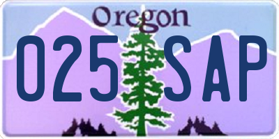 OR license plate 025SAP