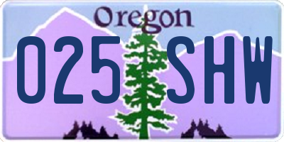 OR license plate 025SHW