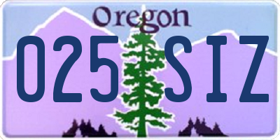 OR license plate 025SIZ