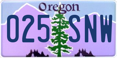 OR license plate 025SNW
