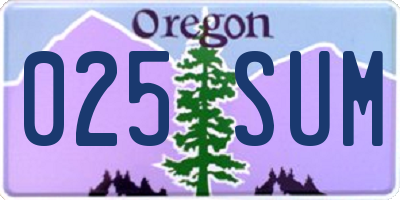 OR license plate 025SUM