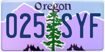 OR license plate 025SYF