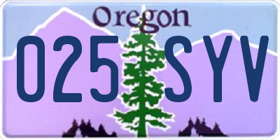 OR license plate 025SYV