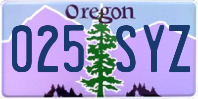 OR license plate 025SYZ