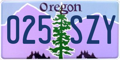 OR license plate 025SZY