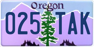 OR license plate 025TAK