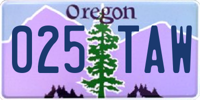 OR license plate 025TAW