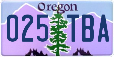 OR license plate 025TBA