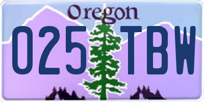OR license plate 025TBW
