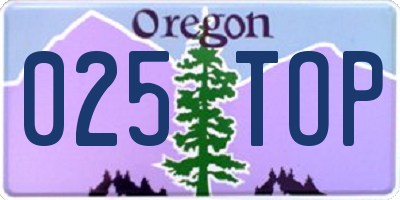 OR license plate 025TOP