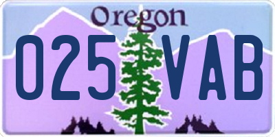 OR license plate 025VAB