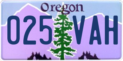 OR license plate 025VAH