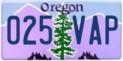 OR license plate 025VAP