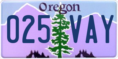 OR license plate 025VAY