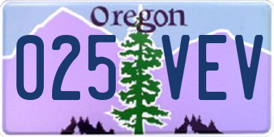 OR license plate 025VEV