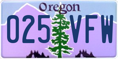 OR license plate 025VFW