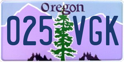OR license plate 025VGK