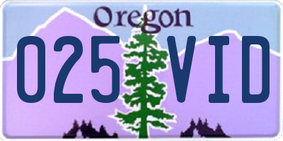 OR license plate 025VID