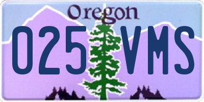 OR license plate 025VMS
