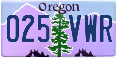 OR license plate 025VWR