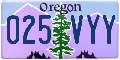 OR license plate 025VYY