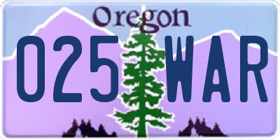 OR license plate 025WAR
