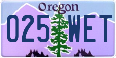 OR license plate 025WET