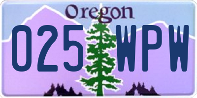 OR license plate 025WPW