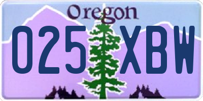 OR license plate 025XBW