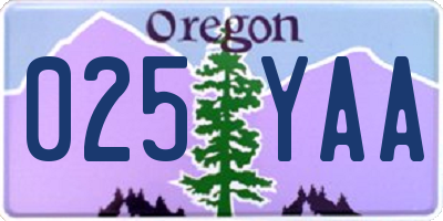 OR license plate 025YAA