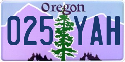 OR license plate 025YAH