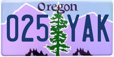 OR license plate 025YAK
