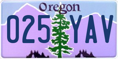 OR license plate 025YAV