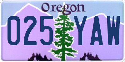 OR license plate 025YAW