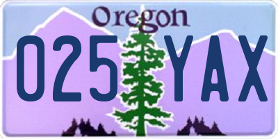 OR license plate 025YAX