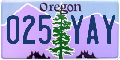 OR license plate 025YAY