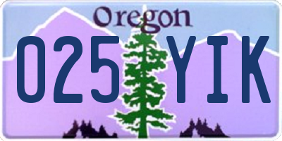 OR license plate 025YIK