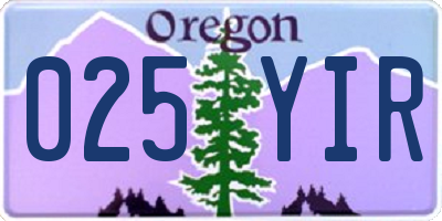 OR license plate 025YIR