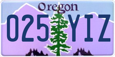 OR license plate 025YIZ